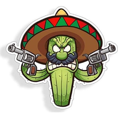 Personality Angry Cactus Sticker Mexican Sombrero Hands Gun Car Cup Laptop Window Bumper Decal