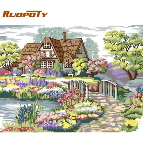 RUOPOTY Frame Rural Diy Painting By Numbers Landscape Coloring By Numbers Acrylic Canvas Painting Handpainted Drawing Diy Art