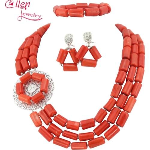 Fabulous Quality African Nigerian Wedding Beads Jewelry Sets African Coral Beads Necklace Bracelet Earrings Sets TL1446