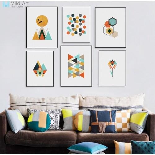 Modern Abstract Color Geometric Mountain Posters Prints Nordic Living Room Wall Art Pictures Home Decor Canvas Painting No Frame