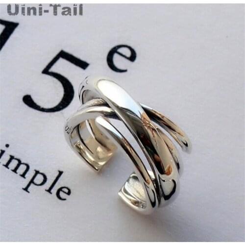 Uini-Tail hot new 925 sterling silver fashion hipster multi-layer winding open ring simple temperament smooth ring ED289