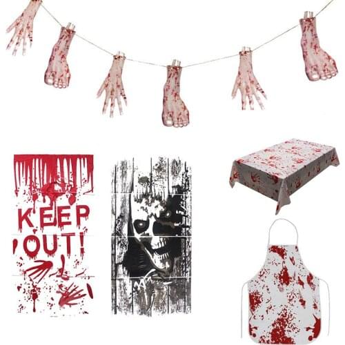 Halloween Decoration Scary Blood Hand Print Wall Sticker Mantle Scarf Table Cover Halloween Horror Party Favor Supplies HL33