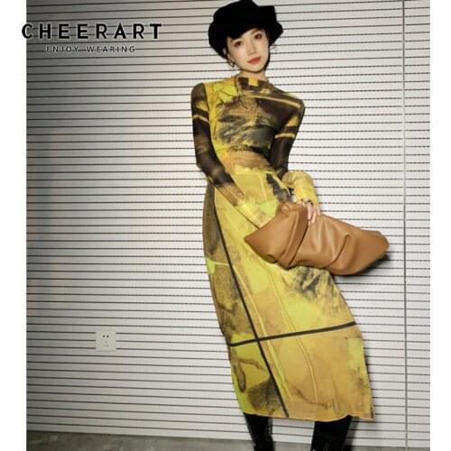 CHEERART Spring 2021 High Waist Yellow Skirt Women Floral Printed Bodycon A Line Long Midi Ladies Skirt Aesthetic Clothes