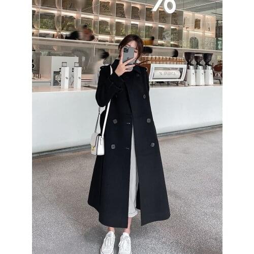 High end double-sided cashmere coat womens new temperament in autumn and winter 2021 classic double row button over knee woolen