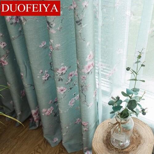 Curtains for Living Room Bedroom Garden American half shading shredded flower curtain finished floor window flat window fabric