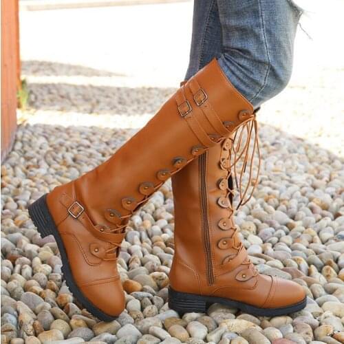 Autumn Winter Women Boots Mid Calf Belt Martin Boots Round Toe Motocycle Flats Lace Up Fashion Booties Zipper Shoes Drop Ship