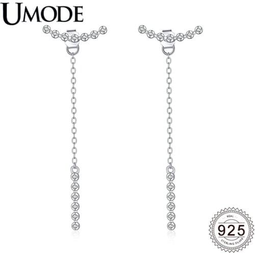 UMODE New 925 Sterling Silver Geometric Long Drop Earrings for Women Zircon Diamond Long Link Chain Jewelry Gifts ALE0624