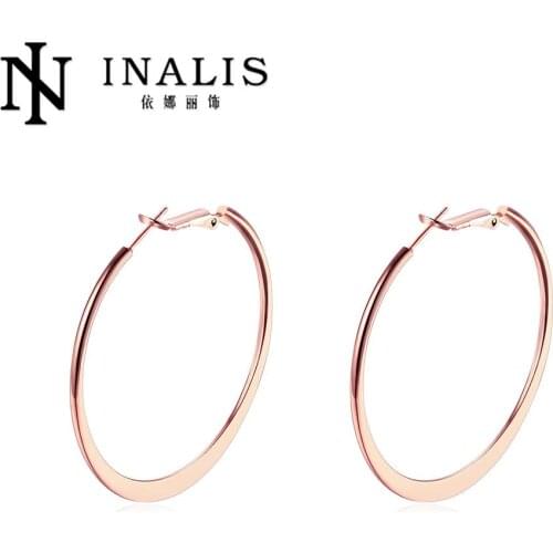 INALIS 51mm Rose Gold Color Big Hoop Earring Luxury AAA Cubic Zirconia Fashion Women Round 5cm Loop CZ Earrings E949-B