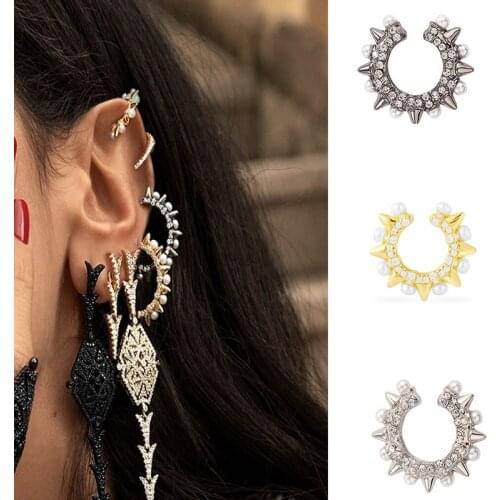 Cyrstal Punk Rivet Ear Cuff Clip Women Trendy Inlaid Rhinestones Zinc Alloy Earrings Earcuffs Gothic Steam Party Jewelry