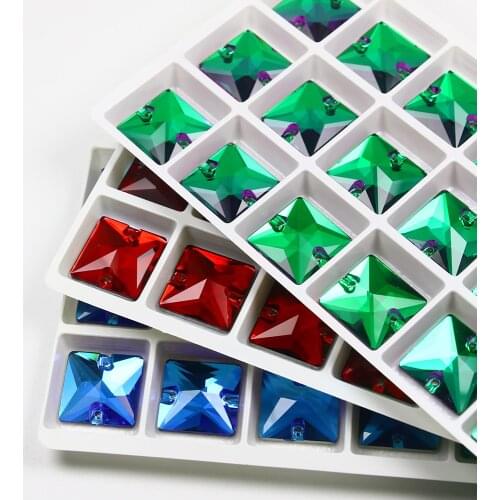 16mm Crystal K5 Glass Sew On Rhinestone Flatback Glitter Crystal Stone Square Sewing Diamond for Needlework Wedding Dress