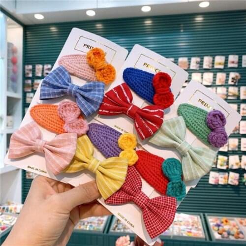 2 Piece Knitted Hair Pins Baby Girls Hair Accessories Set Toddlers Kids Butterfly Hair Clip Hair Grip Children Hair Styling Tool