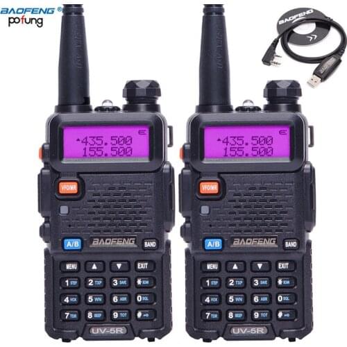 2Pcs Baofeng UV-5R Walkie Talkie Dual Band UHF&VHF UV 5R 136-174&400-520MHz BF-UV5R Portable Radio+ A USB Programming Cable