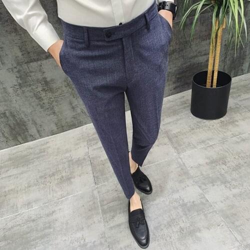 2019 Mens Fashion Solid Color High-end Mens Suit Pants / Mens Business Casual High Quality Mens Trousers Slim Nine Pants