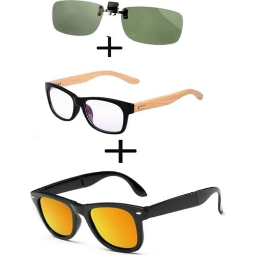 3Pcs!!! Comfortable Wooden Squared Frame Reading Glasses for Men Women + Squared Polarized Sunglasses Outdoor + Sunglasses Clip