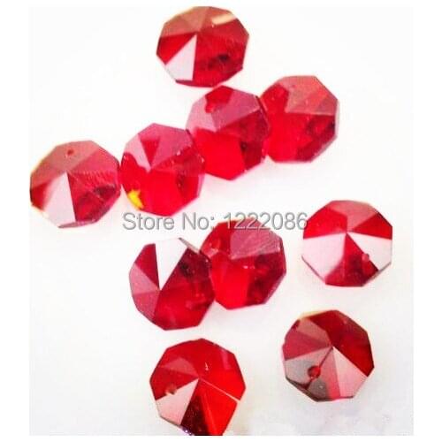 400Pcs AAA Machine Cut Red Color Chandelier Octagon Crystal Glass Prism Chain Beads