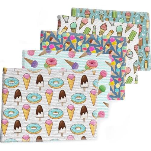 50*145CM Geometry Fabric Ice Cream Doughnut Printed Polyester Cotton Twill Fabric Patchwor Printed