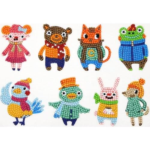 8Pcs Animal Diamond Painting Stickers Diamond Embroidery Cross Stitch Picutre Of Rhinestones Cup Phone Book Decoration Kids Gift