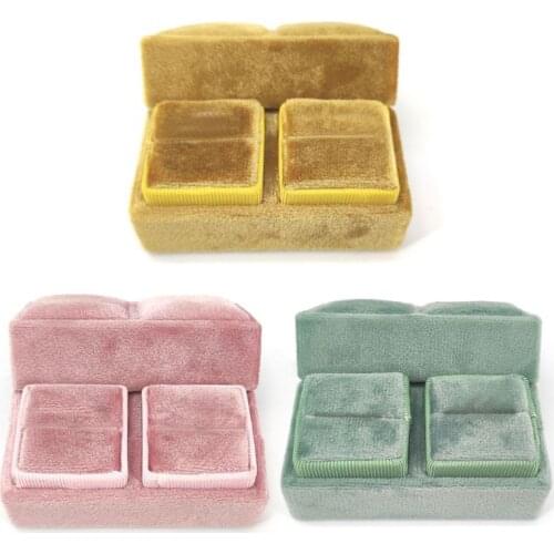 Antique Quadrilateral Velvet Double Box Single Ring Display Holder with Detachable Lid Ring Box Holder for Wedding