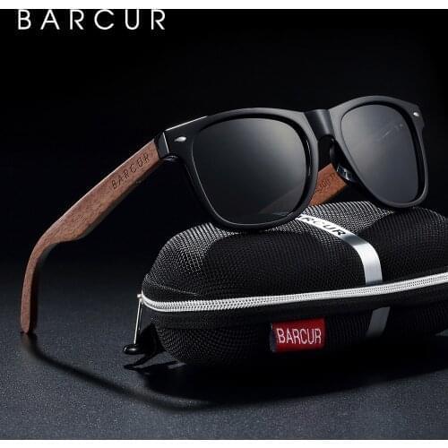 BARCUR Wooden Mens Walnut Wood Sunglasses Polarized Women Shades Sun Glasses Men Polarized Womens in Wood Case Gift UV400