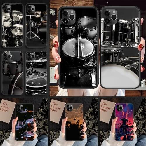 Musical Instrument Drum Phone Case Cover Hull For iphone 5 5s se 2 6 6s 7 8 12 mini plus X XS XR 11 PRO MAX black silicone