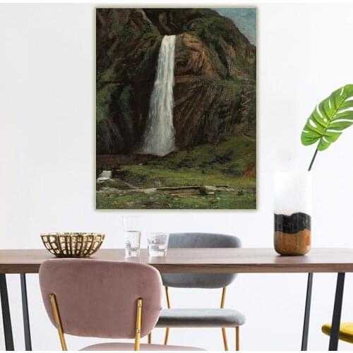 Citon Gustave Courbet《Mountain Waterfall》Canvas Art Oil Painting Artwork Poster Picture Backdrop Wall Decor Home Decoration