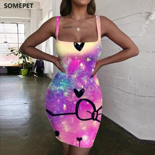 SOMEPET Colorful Dresses Women Nebula Ladies Dresses Lovely Halter Sleeveless Kawaii Bodycon Dress Womens Clothing Summer New