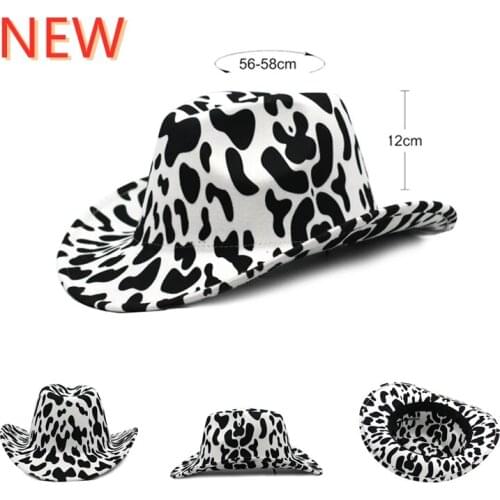 Womens cowboy jazz hat spring cow pattern roll brim high-top fedora hat outdoor warm mens panama hat western woolen felt hat