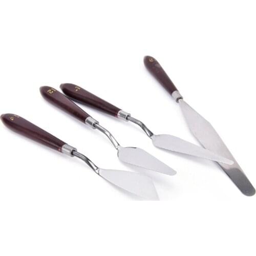 Brown Handle Oil Painting Palette Knife Painting Stainless Steel Scraper Spatula Flexible Shovel Tools For Canvas Stationery