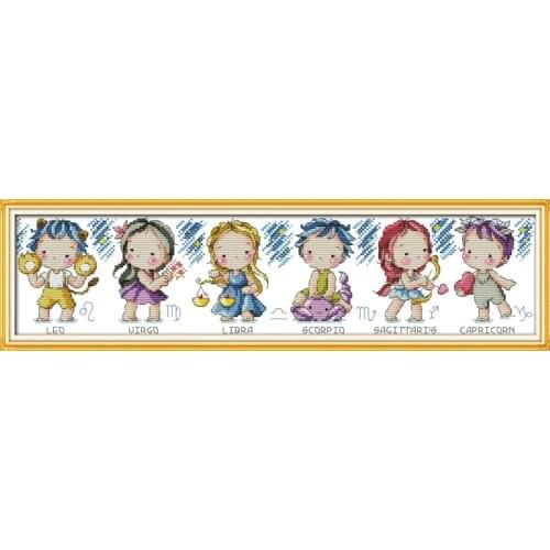 Joy sunday cartoon style Constellation baby long no counted embroidery floss color chart cross stitch patterns kits