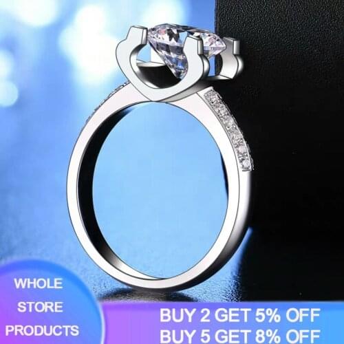 YANHUI Luxury Real 925 Sterling Silver Rings for Women Round 2.0ct Lab Diamond Finger Ring Wedding Engagement Rings Fine Jewelry