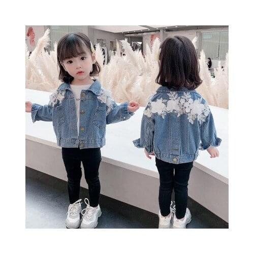 Baby Girls Denim Jackets Autumn New Korean Style Childrens Clothing Toddler Girls Flowers Print Casual Jacket Cowboy Coats 2-7Y