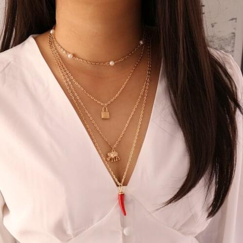 Multi Fayered Necklace Women Party Wear Lock Necklace Chili Fashion Female Necklace Pretty Jewelry