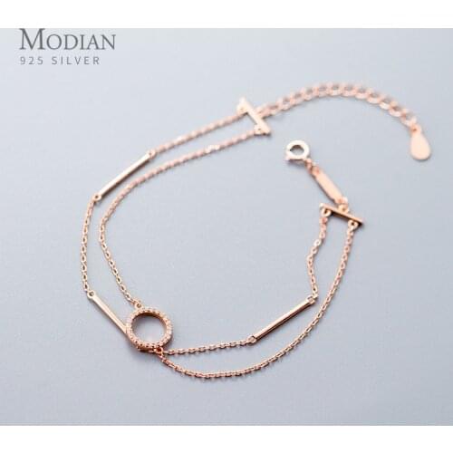 Modian 925 Sterling Silver Geometric Stick Radiant Zircon Round Bracelet for Women Adjustable Link Chain Original Fine Jewelry