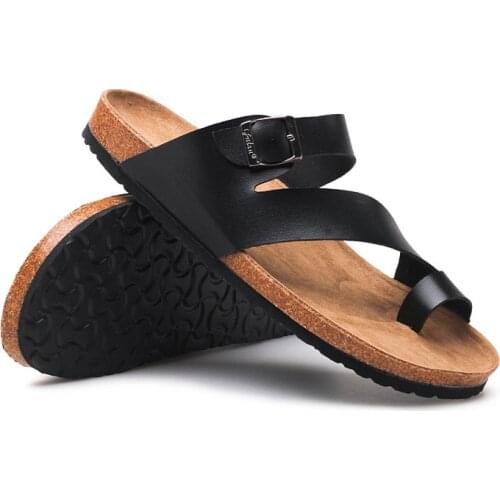 2021 Summer New Non-slip Slip on Cork Slippers Men Outdoor Sandals for Male Flat All-match Brand Designer Chic Mens Slippers
