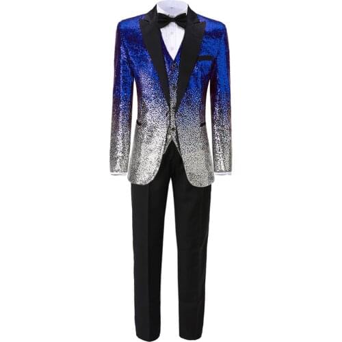 3 Pieces Mens Sequin Suit Shiny Slim Fit Tuxedo Peak Notch Lapel for Party Wedding Groom Banquet Nightclub (Blazer+Vest+Pant)