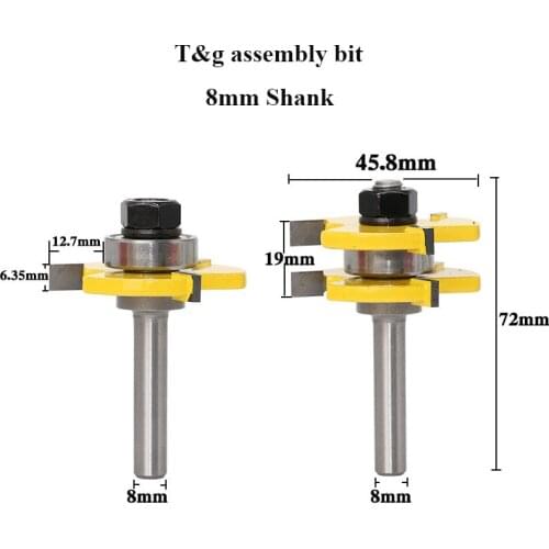 8mm Shank Tongue & Groove Joint Assembly Router Bit Set Wood Cutter Woodworking Tool - RCT Milling Cutter Mill Tool