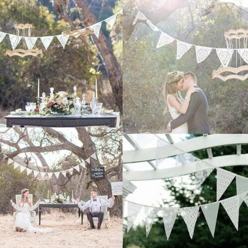 New 2.9M 11 Flags Wedding Decoration Vintage Banners Garland Flower Fabric Lace Bunting Birthday Party Decoration Mariage White