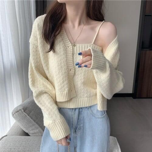 2021 New Knitted Cardigan Women Single Breasted Long Sleeve Knitwear Korean Chic All-match Short Sweater Female