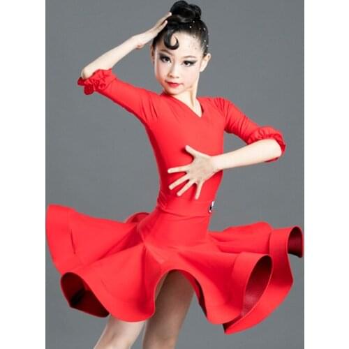 New Latin Dance Dress For Girls Red Long Sleeve Tops Skirts Latin Dance Competition Dresses Salsa/Tango/Chacha Latin Wear SL2429