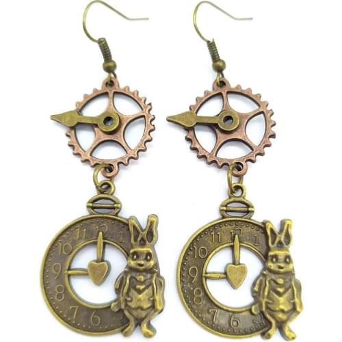 New Arrival Rabbit Clock Vintage Steampunk Drop Earrings for Women