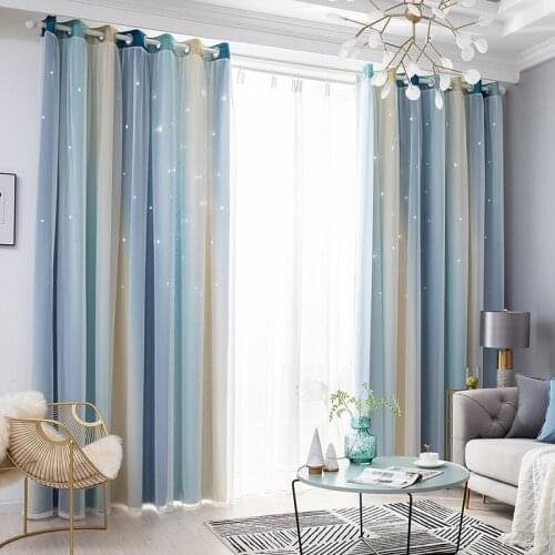 Curtains Star Cutout For Living Room Double Layer Blackout Home Decoration Rainbow Color Window Curtain Psimple Anels Bedroom