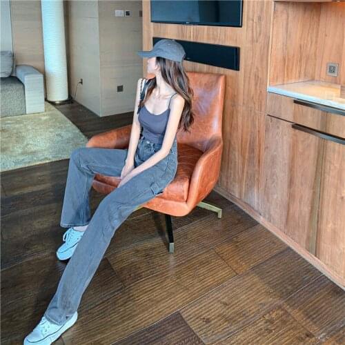 Drag jeans 2021 new smoke-grey European and American high-waisted show lean elegant wind broad-legged cec pants straight