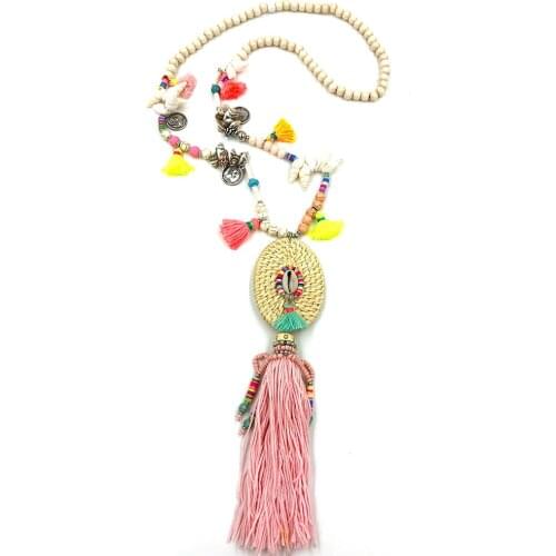 Handmade weaved pendant Necklace Boho colorful shell beaded chain unique Bohemia long fringe tassel Necklaces for women summer