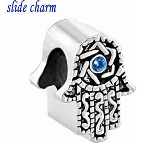 Slide charm Wholesale Free shipping blue Star of David on the birth of Islam Hamm Sa charm beads fit Pandora bracelet