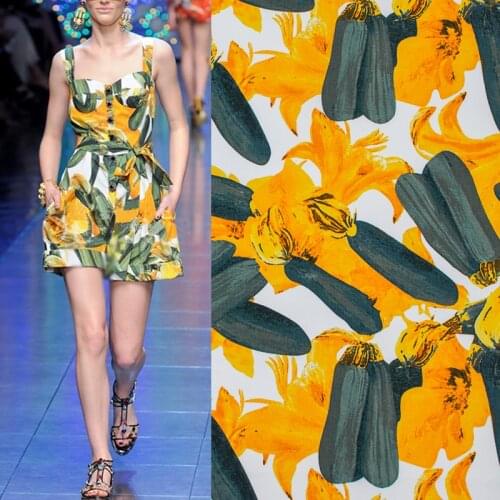 Towel Gourd On White Stretch Cotton Fabric For Dress Skirt Tissus Au MÈTre Telas Por Metro Ткань Для Шитья Tissu Tela Sewing DIY