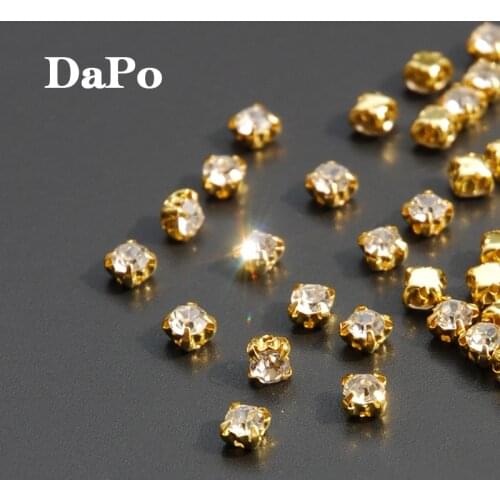 Promotion Buy 3 Get 1 free ! 4mm 144pcs Gold Plated Base Setting Claw Sew On Clear Crystal Rhinestones Strass For Garment DIY