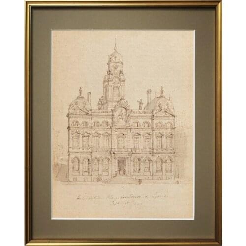 Hand-painted architectural decoration painting with gold foil metal frame