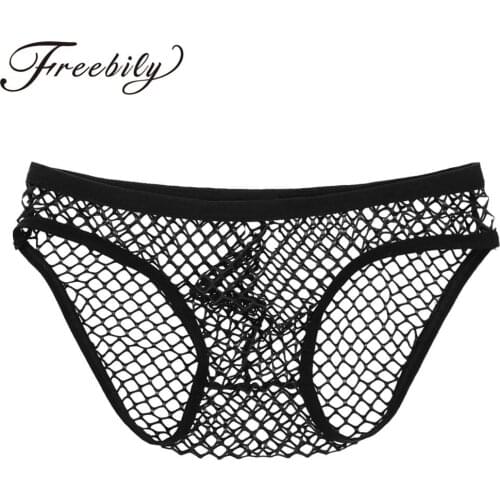 Sexy Fishnet Men Briefs Summer Fashion Lingerie Elastic Low-rise Breathable Transparent Large Mesh Hollow Out Gay Men Briefs
