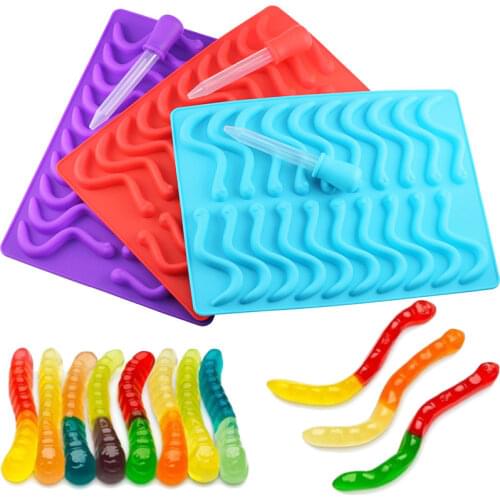 20 Cavity Silicone Gummy Snake Worms Chocolate Mold Sugar Candy Jelly Molds Ice Tube Tray Mold Cake Decorating Tools