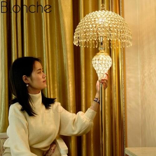 European Modern Floor Lamp Crystal Vertical Standing Lights for Living Room Bedroom Bedside Study Lighting Home Decor Fixtures